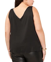 Vince Camuto Plus Rhinestone-Trim V-Neck Satin Top