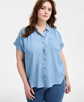 Style & Co Plus Short-Sleeve Chambray Shirt, Exclusively at Macy's