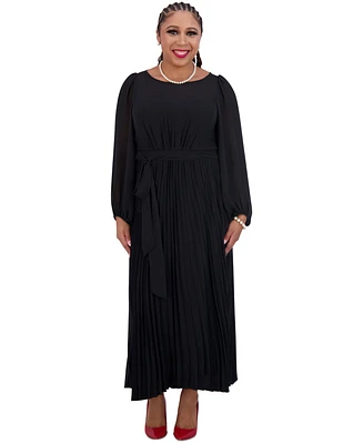 Kasper Women's Pleated Chiffon Balloon-Sleeve Dress