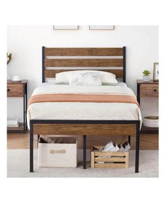 Gaomon Twin Full Queen Size Bed Frame With Rustic Vintage Wood Headboard Mattress Foundation Strong Wood Slats Platform Support Under Bed Storage Noise Free No Box Spring Needed