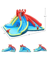 Gymax Inflatable Water Park Bounce House Crab w/ 2 Slides Climbing Wall Tunnel