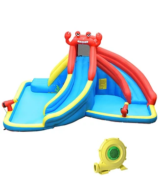 Gymax Inflatable Water Park Bounce House Crab w/ 2 Slides Climbing Wall Tunnel