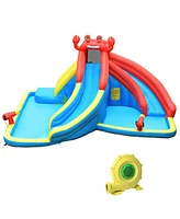 Gymax Inflatable Water Park Bounce House Crab w/ 2 Slides Climbing Wall Tunnel