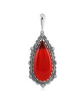 American West Jewelry Sterling Silver Red Onyx Gemstone Teardrop Bordered Design Pendant Enhancer