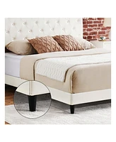 gaomon Upholstered Bed Frame With Adjustable Headboard, Faux Leather Platform Bed Queen Size, Button Tufted Design, Wooden Slat Support, No Box Spring