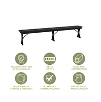 Merrick Lane Tinsley 8' X 12" Solid Pine Folding Farmhouse Style Bench, Rustic Pinewood Folding Dining Bench With Locking X-Legs