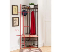 Kings Brand Furniture Salini 6-Hook Hall Tree Storage Bench with Coat Rack