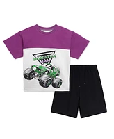 Monster Jam Toddler Boys Grave Digger Ottoman Ribbed T-Shirt and French Terry Shorts Outfit Set