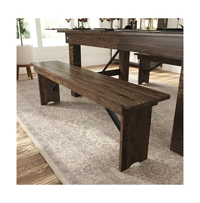 Merrick Lane Tinsley 60" X 12" Solid Pine Folding Farmhouse Style Bench, Rustic Pinewood Folding Dining Bench With Locking Legs