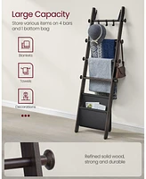 Slickblue 5-Tier Wooden Blanket Ladder for Living Room, Stylish Shelf Storage