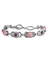 American West Jewelry Sterling Silver Rhodochrosite Rhodolite Garnet Concha Link Bracelet, Size Small