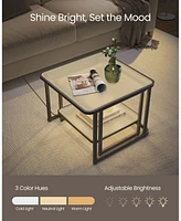 Slickblue Small Coffee Table Set of 2 – Frosted Glass with Led Lights, Modern Square Side Tables with Bottom Shelf for Living Room, Bedroom, Of