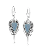 American West Jewelry Sterling Silver Labradorite Squash Blossom Dangle Earrings