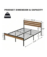 gaomon Full/Queen Bed Frame, Bed Frame With Wooeden Headboard And Footboard, Platform Bed Frame With Underbed Storage Space, Rustic Country Style