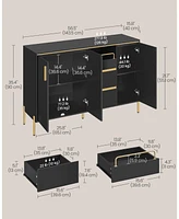 Slickblue Buffet Cabinet with Storage – Modern Sideboard with Drawers, Adjustable Shelf, Tray, and Fluted Drawer Front for Living Room & Dining