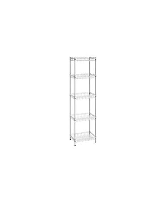 Slickblue Metal Storage Shelf – 5-Tier Wire Basket Shelving Unit with Adjustable Shelves, 4 Hooks, Pp Sheets, 220 lb Capacity for Bathroom, Pan