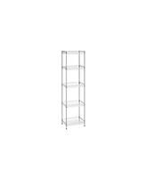 Slickblue Metal Storage Shelf – 5-Tier Wire Basket Shelving Unit with Adjustable Shelves, 4 Hooks, Pp Sheets, 220 lb Capacity for Bathroom, Pan