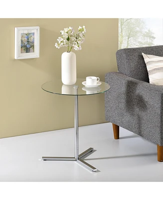 Kings Brand Furniture Cinerie Modern Chrome Metal and Clear Tempered Glass Accent Side End Table