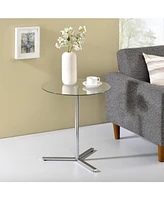 Kings Brand Furniture Cinerie Modern Chrome Metal and Clear Tempered Glass Accent Side End Table