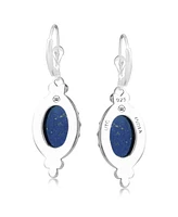 American West Jewelry Sterling Silver Lapis Gemstone Crown Detail Lever Back Earrings