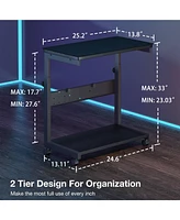 Mr Ironstone Height Adjustable Computer Tower Stand, Mobile Pc Stand 2-Tier Cpu Holder Atx-Case Cart w/Rolling Casters & Mouse Pad, Black