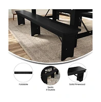 Merrick Lane Tinsley 96" X 12" Solid Pine Folding Farmhouse Style Bench