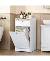 Slickblue Freestanding Bathroom Laundry Cabinet with 2 Drawers & Tilt-Out Hampers with Handles