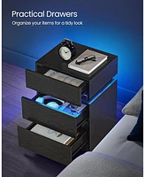 Slickblue Modern Nightstand with Led Lights Adjustable Colors, 3-Drawer Bedside Side Table