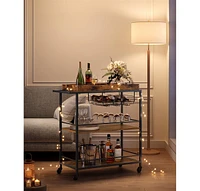 Slickblue Bar Cart 3-Tier Kitchen Serving Cart with Storage, Wheels with Brakes, and Adjustable Leveling Feet