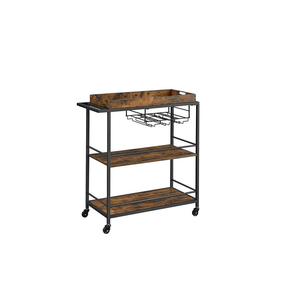 Slickblue Bar Cart 3-Tier Kitchen Serving Cart with Storage, Wheels with Brakes, and Adjustable Leveling Feet