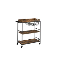 Slickblue Bar Cart 3-Tier Kitchen Serving Cart with Storage, Wheels with Brakes, and Adjustable Leveling Feet