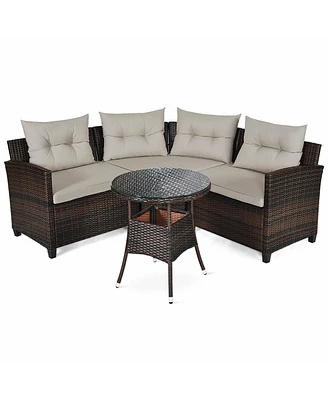 Vebreda 4 Pieces Outdoor Cushioned Rattan Furniture Set