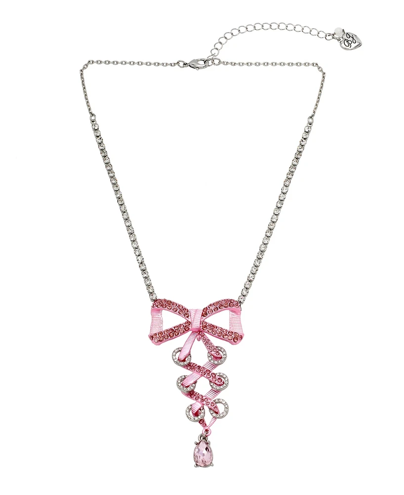 Betsey Johnson Faux Stone Fancy Bow Corset Pendant Necklace