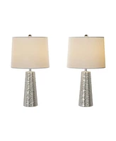 Lavish Home 26" Hammered Flared Drum Shaped Table Lamp Set