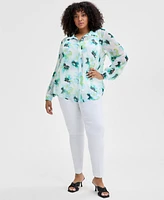 I.n.c. International Concepts Plus Floral-Print Georgette Tunic Shirt, Exclusively at Macy's