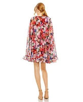 Mac Duggal Women's Floral Printed Cape Mini Dress