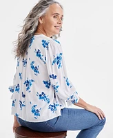 Style & Co Women's Printed Quilted Split-Neck Blouse, Exclusively at Macy's