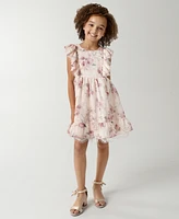 Rare Editions Little Girls Embroidered Chiffon with Lace Trim Dress