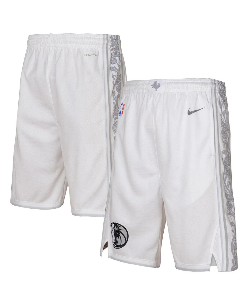 Nike Big Boys and Girls White Dallas Mavericks 2024/25 City Edition Swingman Performance Shorts