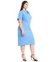 Maggy London Plus Asymmetric-Neck Short-Sleeve Dress