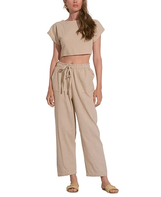 Elan Women's High-Rise Straight-Leg Drawstring Pants