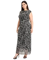 Maggy London Plus Abstract-Print Side-Draped Dress