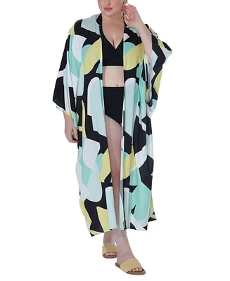 Raviya Plus Printed Open-Front Kimono Cover-Up