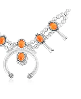 American West Jewelry Sterling Silver Orange Spiny Oyster Squash Blossom Necklace 17 to 20 Inches