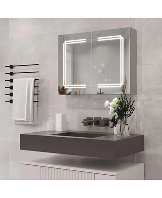 DeerValley Rectangular 31" W Double Doors Alumium Lighted Bathroom Mirros