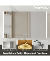 DeerValley 40'' W x 24'' H Led Bathroom Mirrors With Anti-Fog, Dimmer, Bluetooth Speaker, 3 Doors, Memory Vanit