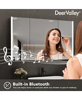 DeerValley 40'' W x 24'' H Led Bathroom Mirrors With Anti-Fog, Dimmer, Bluetooth Speaker, 3 Doors, Memory Vanit