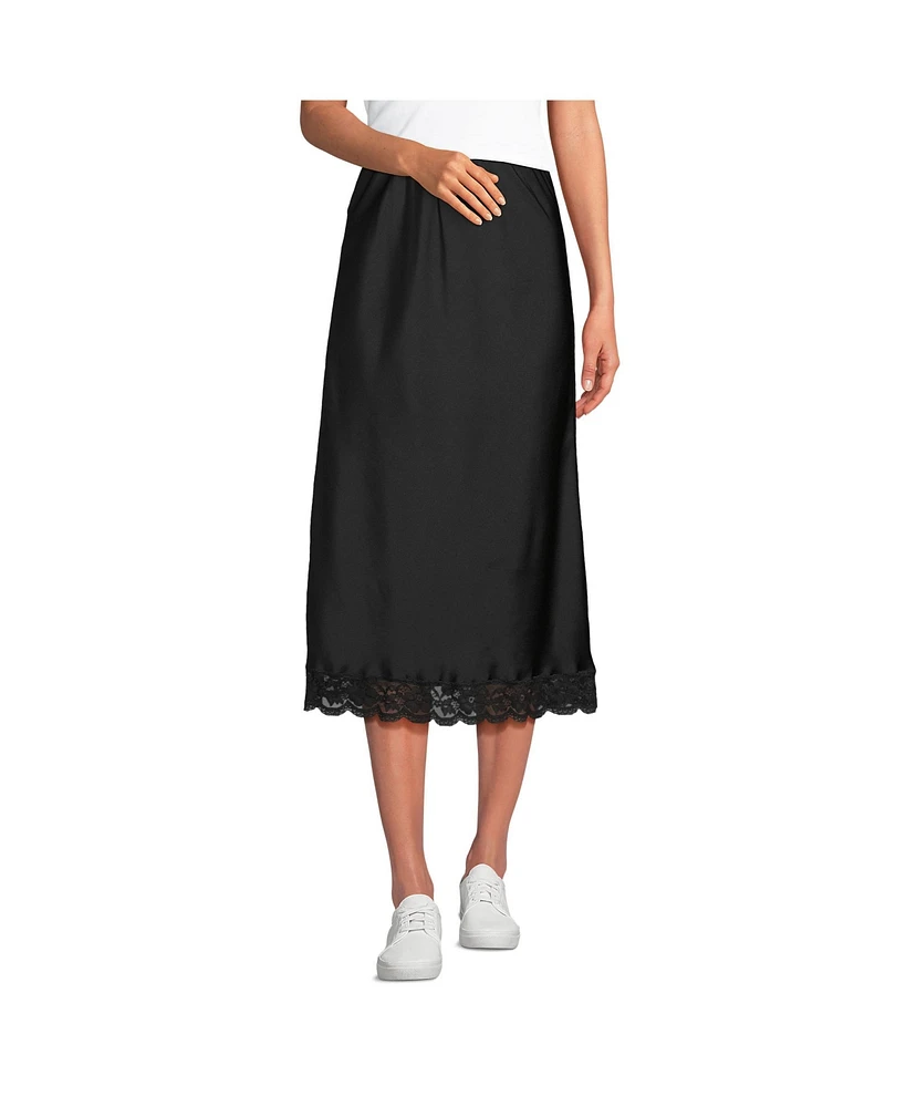 Lands' End Women's Satin Lace Trim Midi Skirt