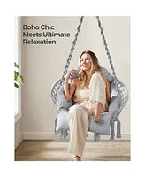 Slickblue Boho Hanging Hammock Chair with Large Thick Cushion, Swing Chair for Bedroom or Indoor Relaxation