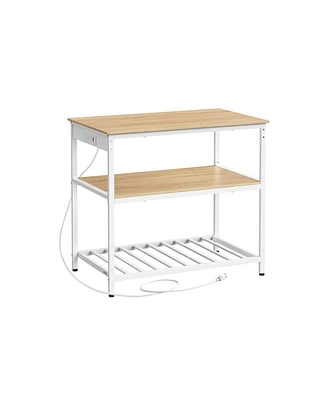 Slickblue Kitchen Island with 3 Shelves, Kitchen Shelf with Power Strip, Large Worktop, Stable Steel Structure, Industrial, Easy to Assemble